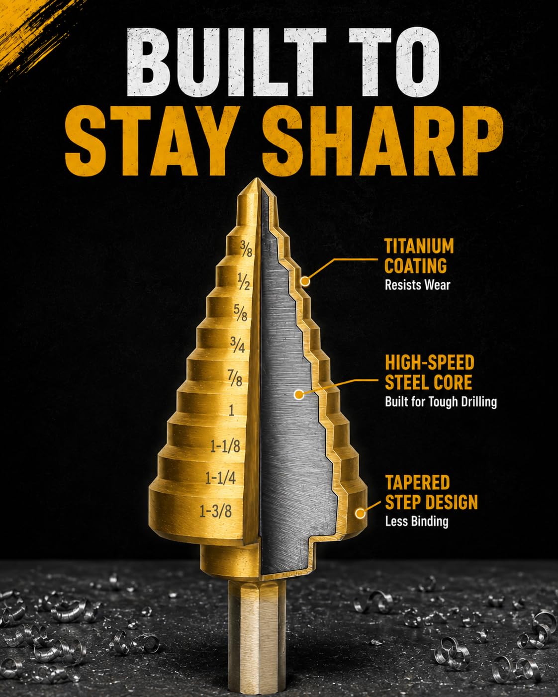 HSS Step Drill Bits - Metal Cutting 10-Piece -5