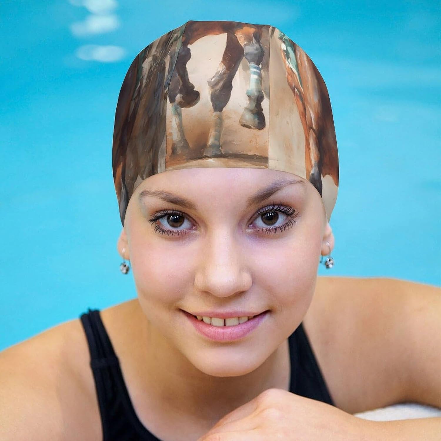 Watercolor Horse Racing Womens Swim Cap for Men Adult Swimming Hat Curly Short Medium Long Hair