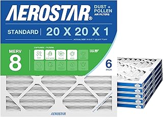 Aerostar 20x20x1 MERV 8 空氣濾網,6 入,實際尺寸(19.75 x 19.75 x 0.75),HVAC,空調和爐過濾器可捕獲灰塵、棉絨和花粉(MPR 600 / FPR 5),美國製造
