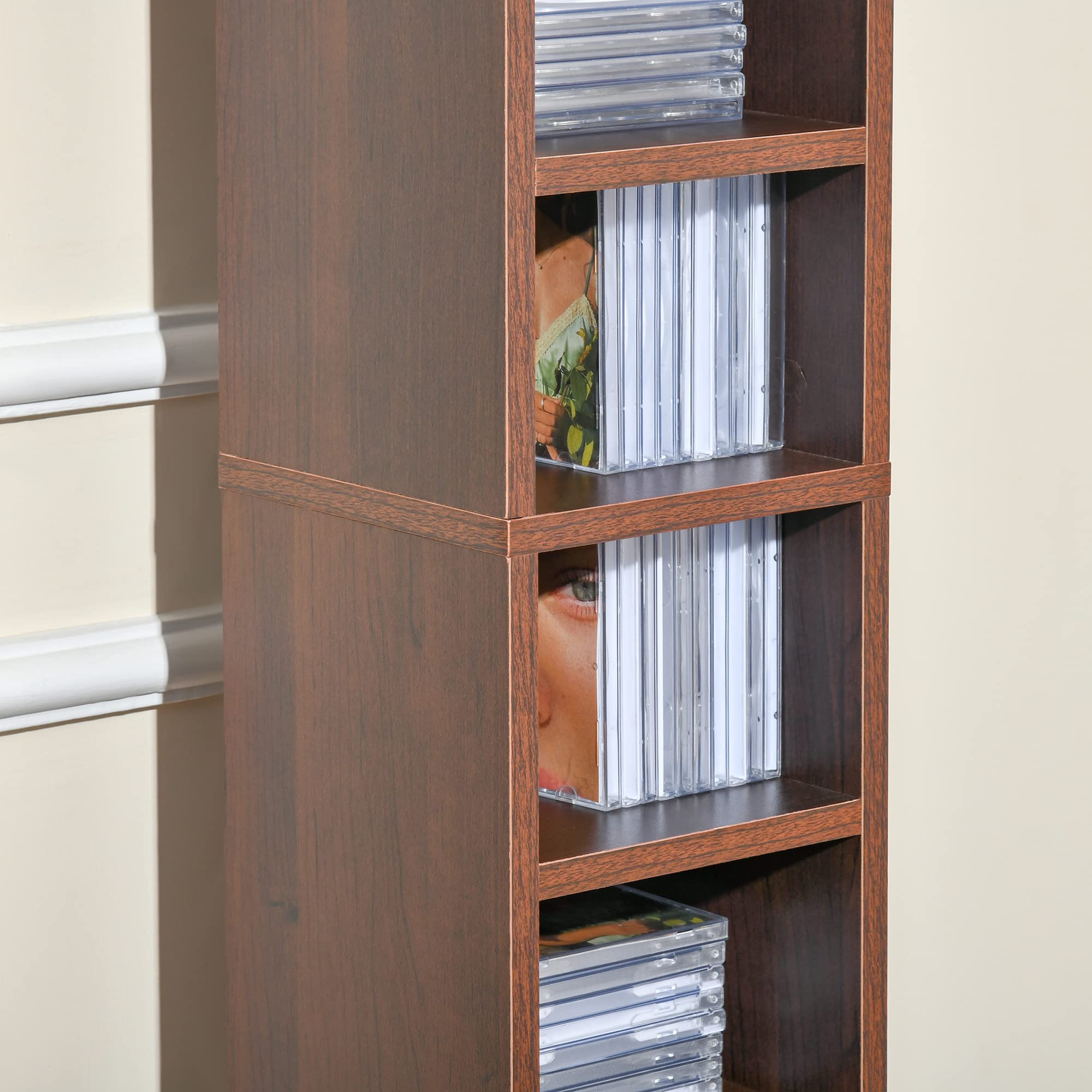 HOMCOM Mobiletto porta CD da Parete con Mensole semplice elegante funzionale in Legno mobile marrone 21 x 20 x 175cm