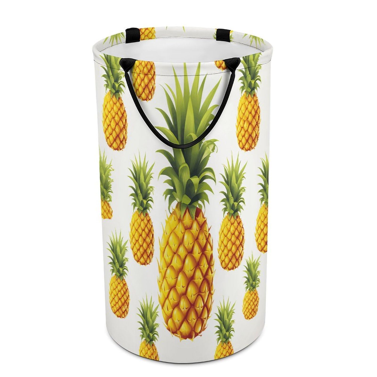 Yellow Pineapple on White Background Illustration Laundry Basket Large Foldable Laundry Hamper with Handles Freestanding Collapsible Clothes Basket Waterproof Portable Dirty Clothes Hamper for Bathroo