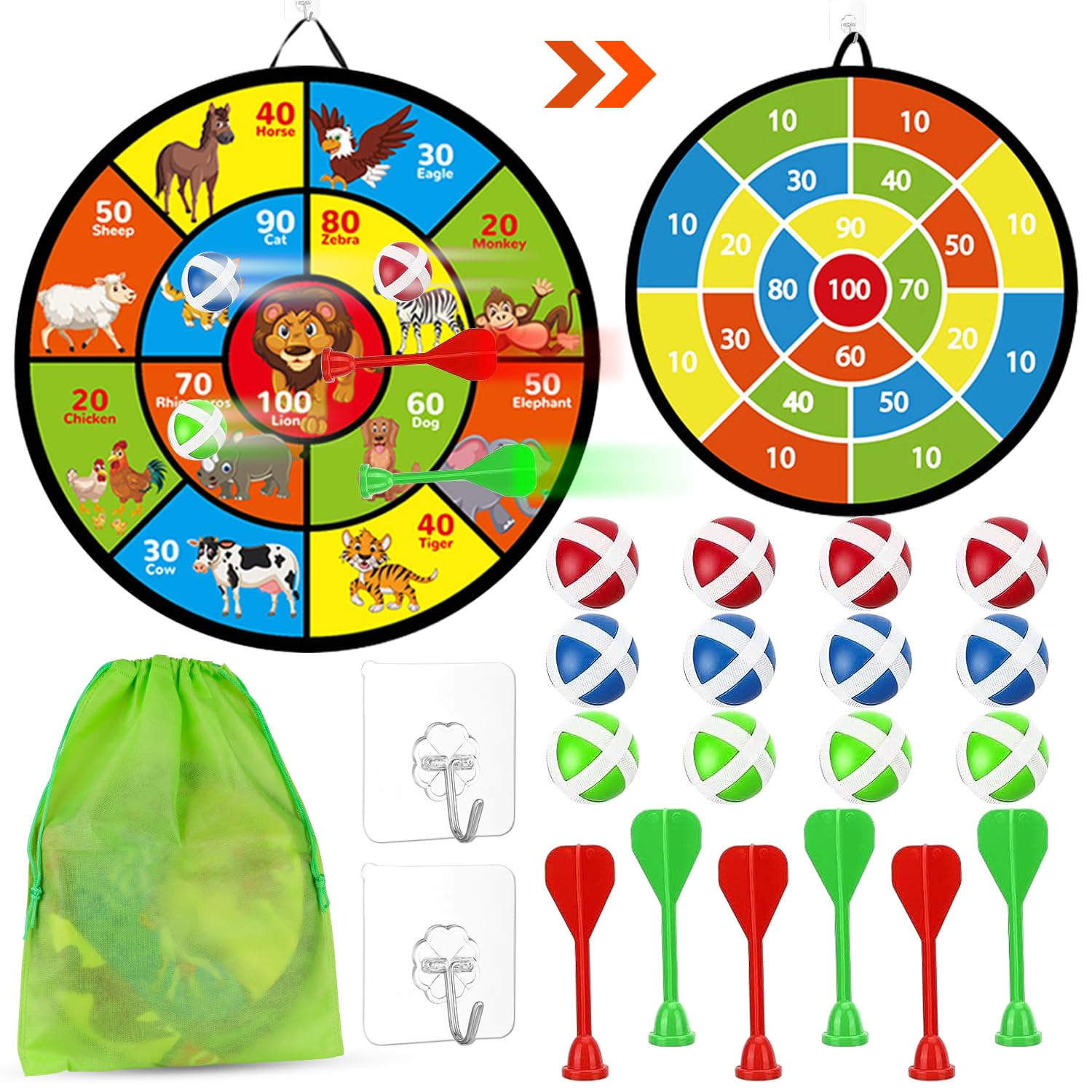 Rayong Kids Dart Board Set 29 Inches Large Double Sided Dart Board Indoor Outdoor Party Garden Darts Game with 12 Sticky Balls and Storage Bag for 3 4 5 6 7 8 9 10 11 12 Year Old Boys Girls and Adult