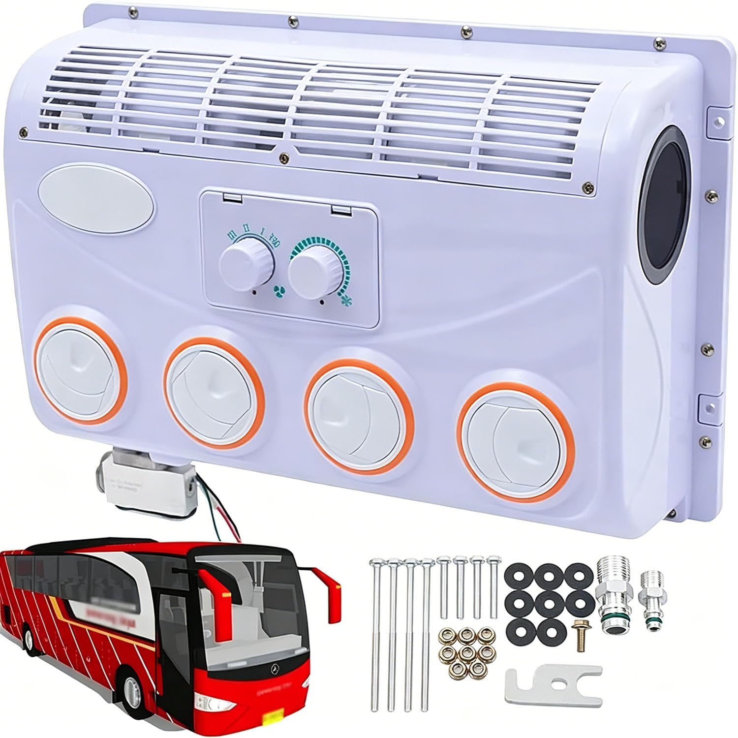 COAKUE 12V/24V RV Rooftop Air Conditioner, Evaporator Assembly, Universal Electric Truck Air Conditioner with 360° Rotatable Outlet, for Excavators, Vans, Caravans, Campers 12V
