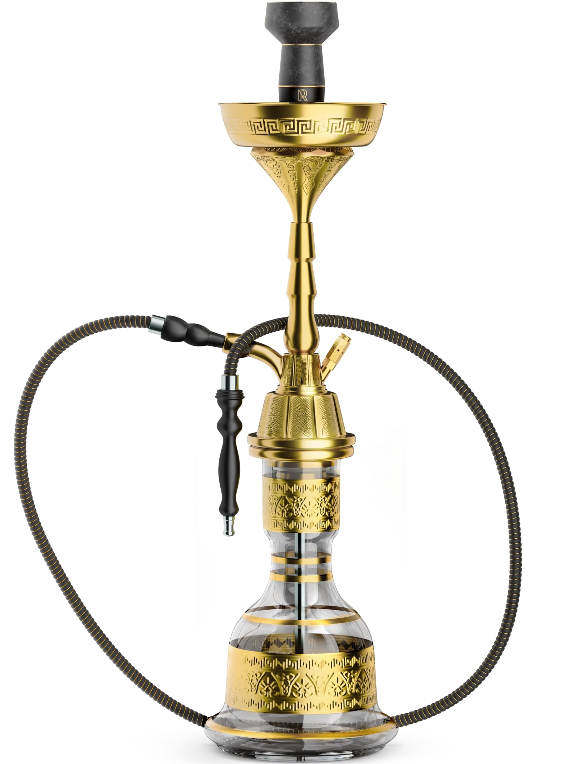 Tradi Shisha Set Komplett 59 cm Gold – Traditionelle Shisha Wasserpfeife im Koffer, Hookah Shisha Komplettset – Große Nargile Wasserpfeife Shisha für Zuhause, Party & Geschenk M. ROSENFELD