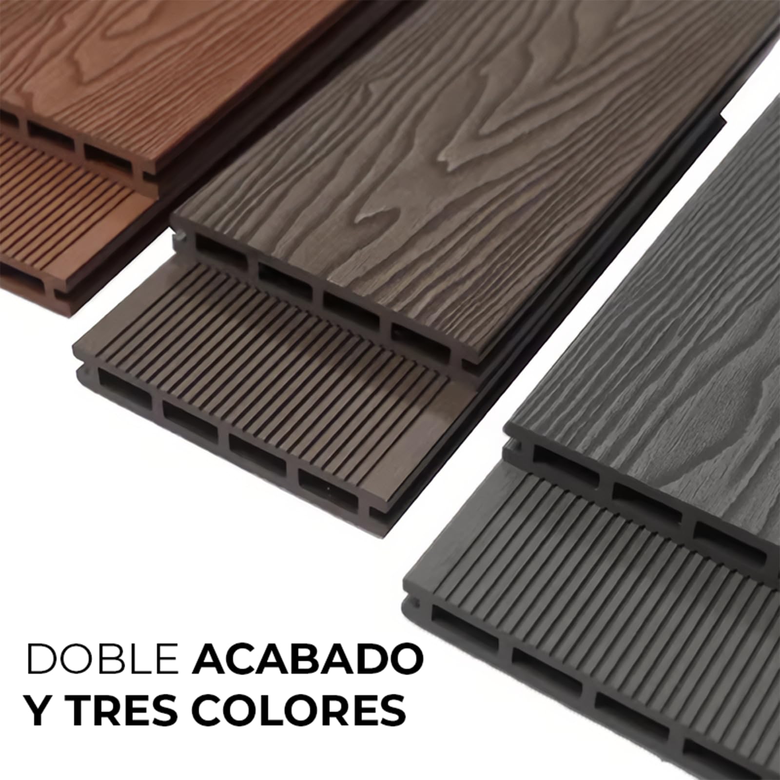 YOEVU | Lama de composite WPC | 2,2m x 14,5cm x 2,2cm, Gris | Resistente a la intemperie, antideslizante, fácil de instalar | Para terrazas y exteriores