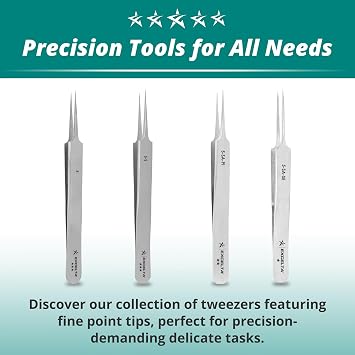 Excelta Precision Tweezers, Straight Tapered Ultra Fine Point, Anti-Magnetic Stainless Steel, Optimal for Microscopy, 4.25 Length, Intermediate