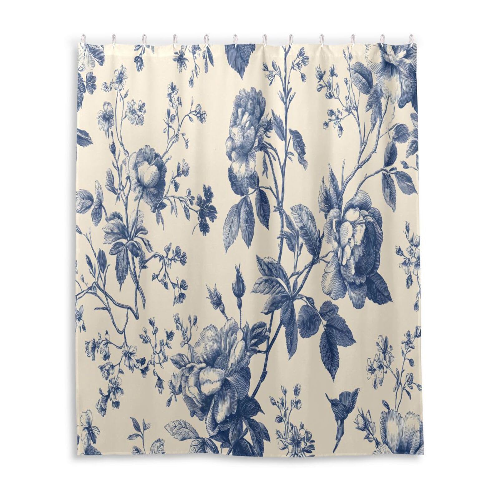 DUOBU Vintage Floral Shower Curtain Washable Waterproof Fabric Bath Curtain 60x72Inch Shower Curtains with Hooks for Bathroom Decor