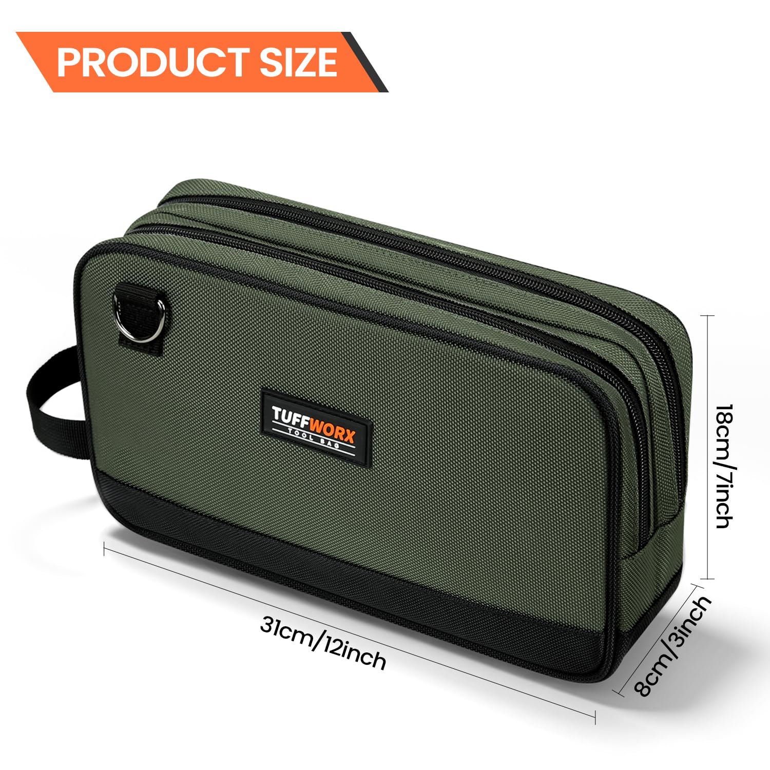 TUFFWORX Small Tool Bag, Multipurpose Zippered Tool Pouch Bag with Dual Compartment - Image 2