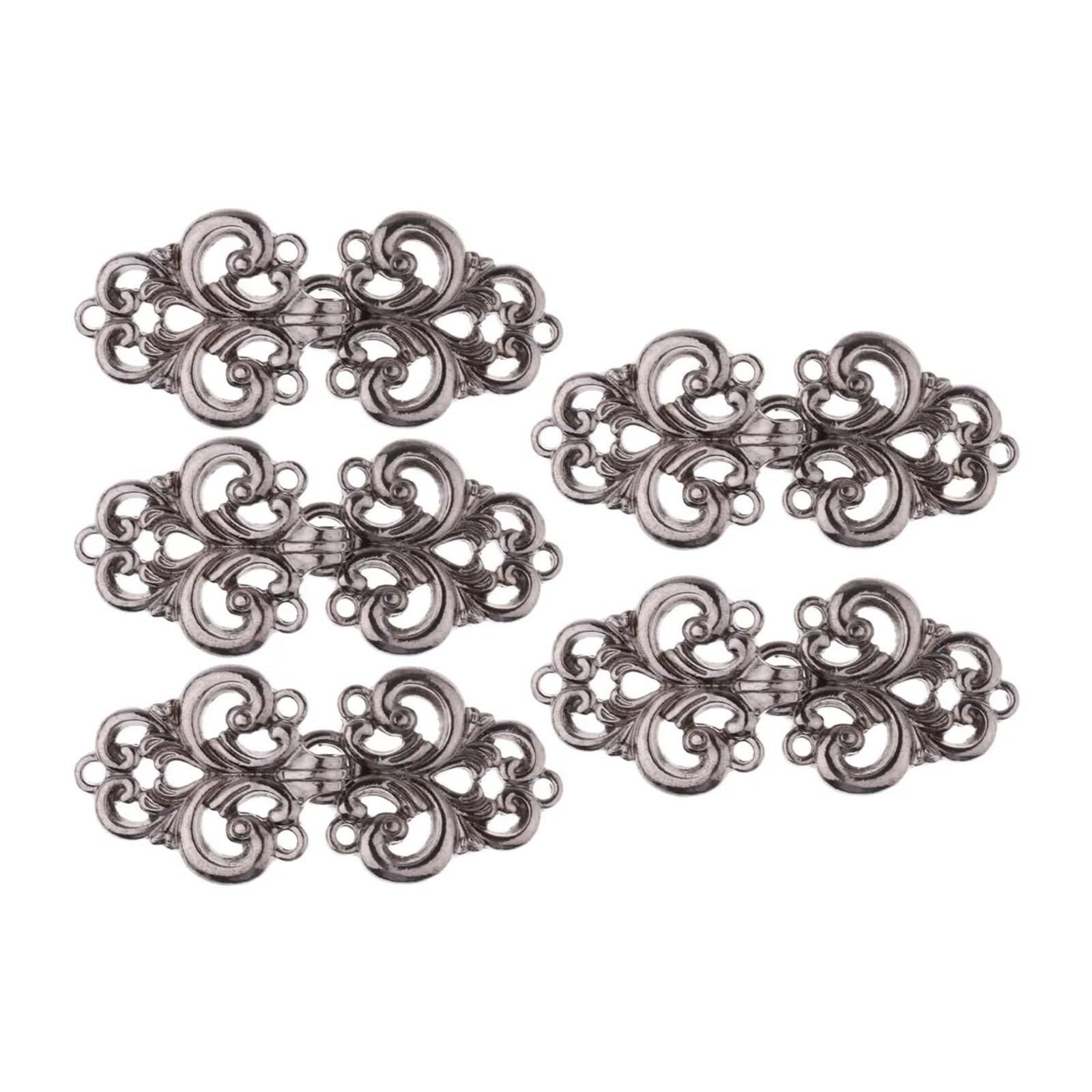 3 Pairs Swirl Flower Buttons Vintage Chinese Cheongsam Fasteners Cape Sweater Cardigan Clasps Sew On Hooks Eyes Clip(Light Black)