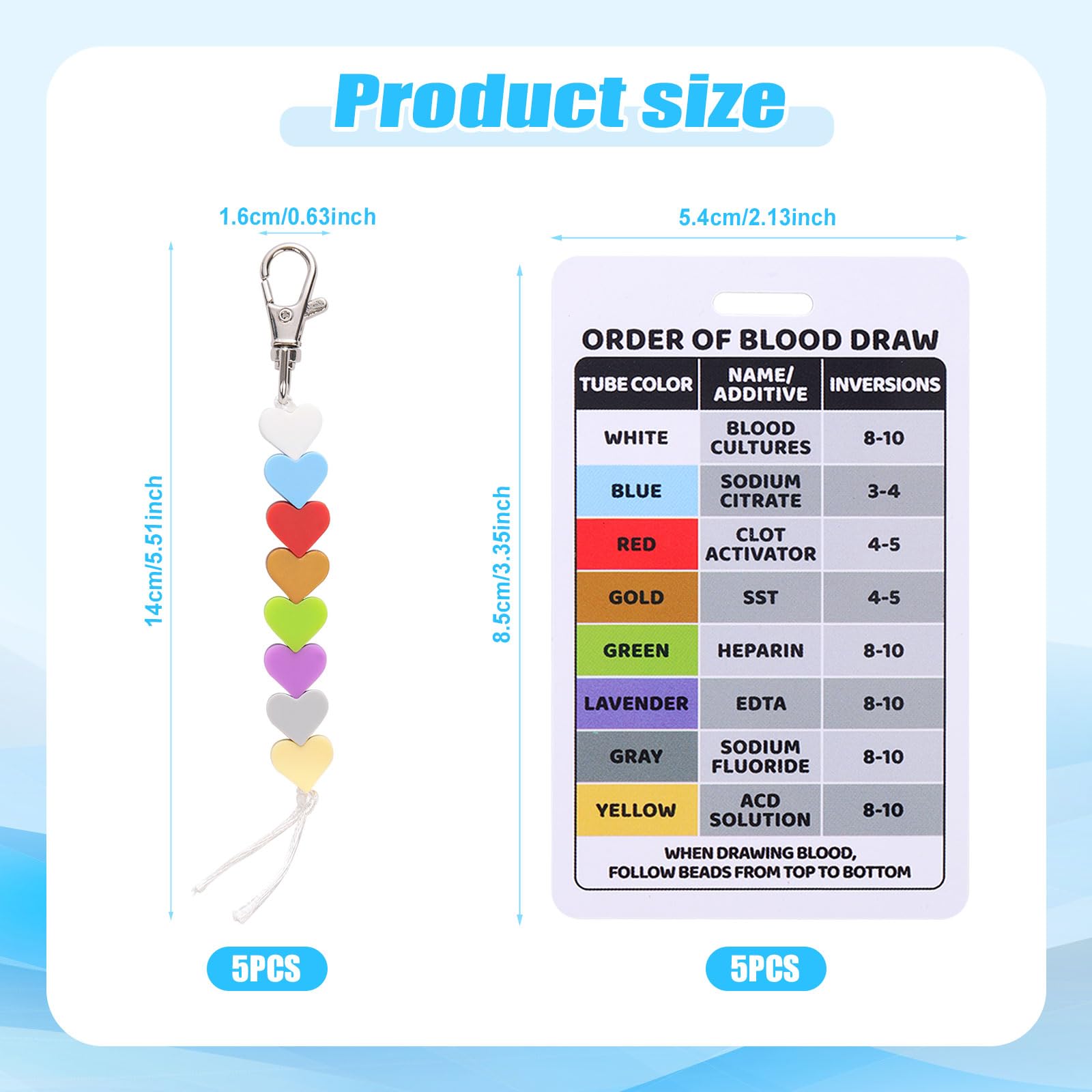 5pcs Order of Blood Draw Beads & 5pcs Reference Cards, Order of Blood Draw Vertical Badge Card Phlebotomy Essentials for RN Nurse Student Practitioner Present - Image 2