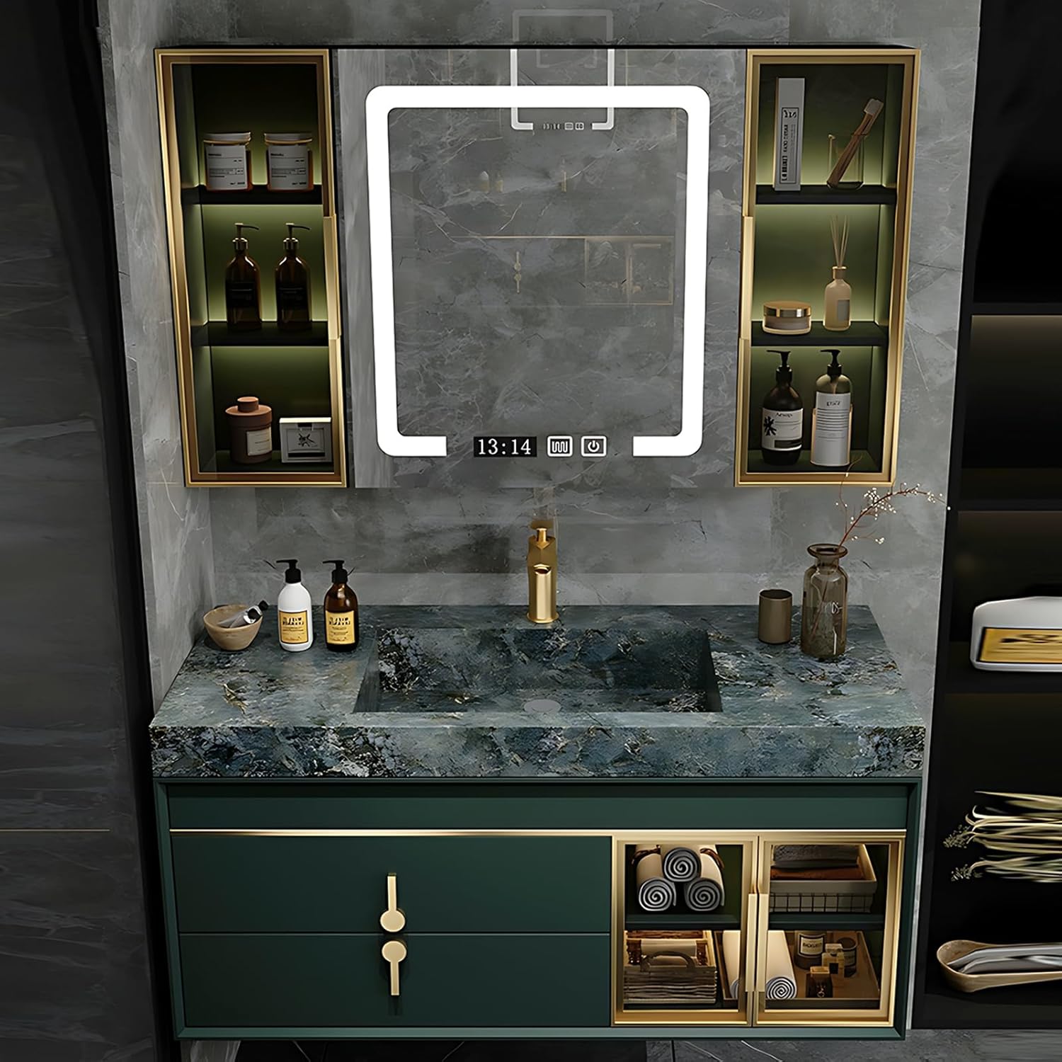 Floating Bathroom Vanity - Bathroom Vanity with Sink & Smart Defog Mirror, Multi-Layer Multi-Layer Solid Wood (36")