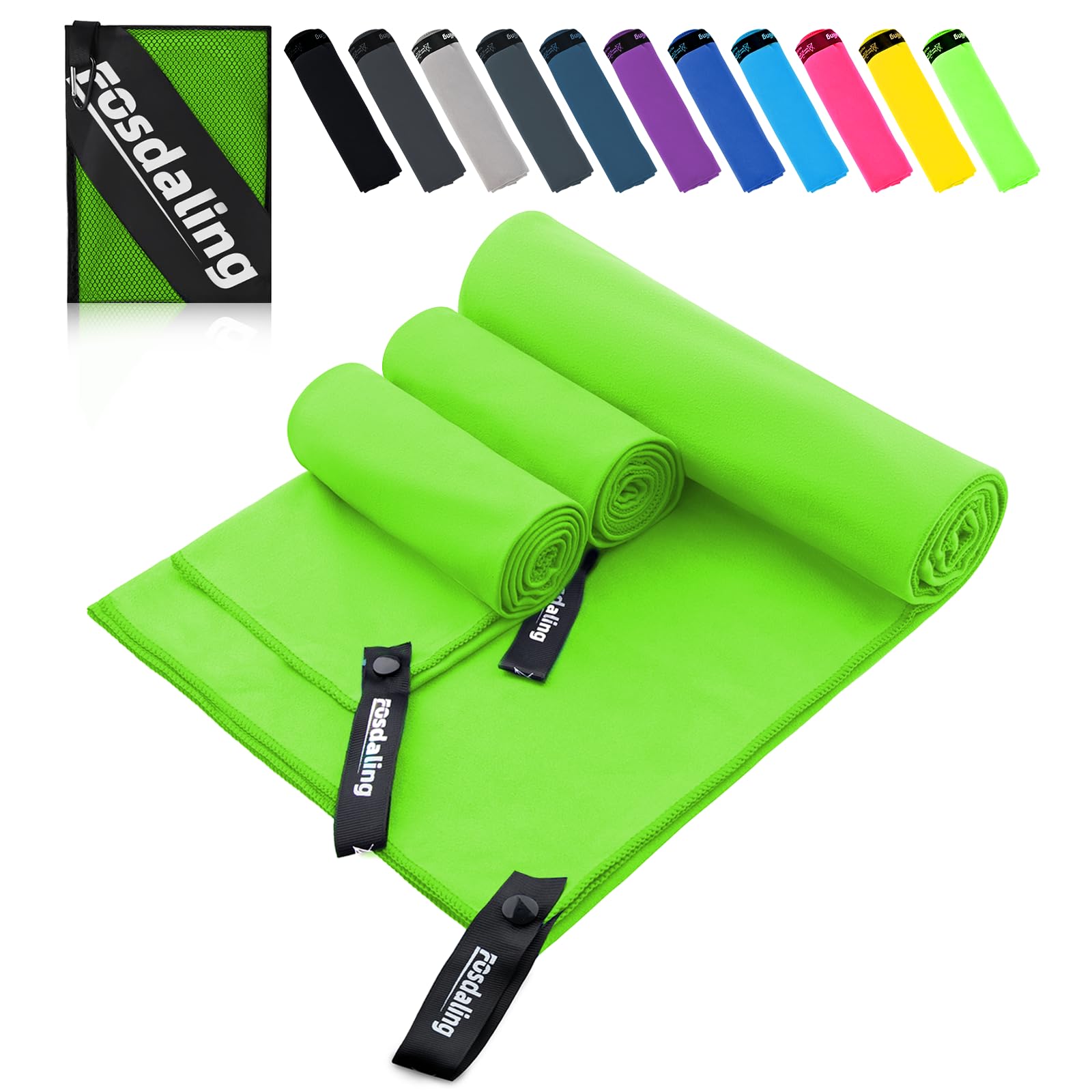 Fosdaling Mikrofaser Handtuch 3er Set（Groß 160×80cm und 2 Klein 80×40cm）, Schnelltrocknend Microfaser Fitness & Sport Handtücher, für Strandtuch, Badetuch, Sporthandtuch und Reisehandtuch