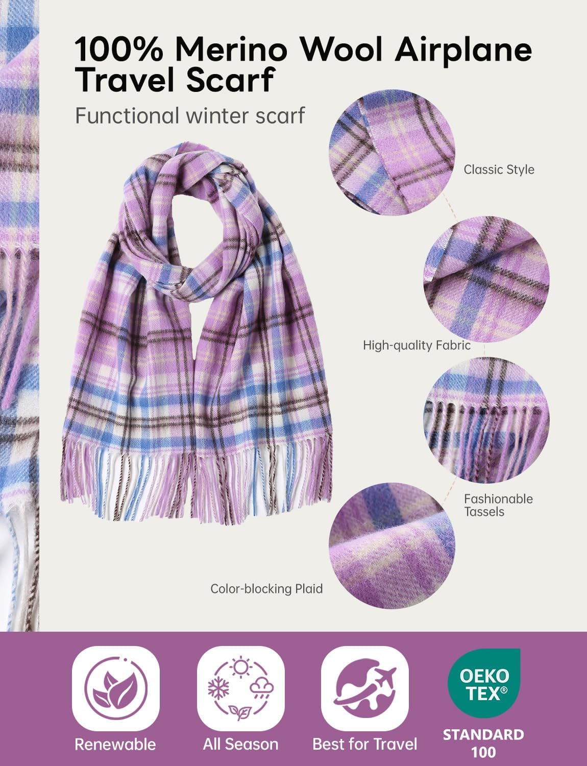 100% Merino Wool Winter Scarf for Women Cashmere Pashmina Soft Luxury Warm Shawl Wraps Stole Valentine's Gift - Image 4