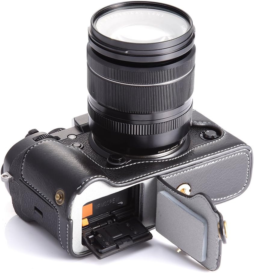 X-T2 X-T3 Case, BolinUS Handmade Genuine Real Leather Half Camera Case Bag Cover for Fujifilm X-T2 Fuji XT2 Bottom Opening Version Hand Strap -Black