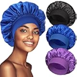 3 Pack Satin Bonnet Silk Hair Bonnet for Sleeping, Sleep Bonnets for Women Large Wide Soft Band Sleep Cap for Curly Hair Braids