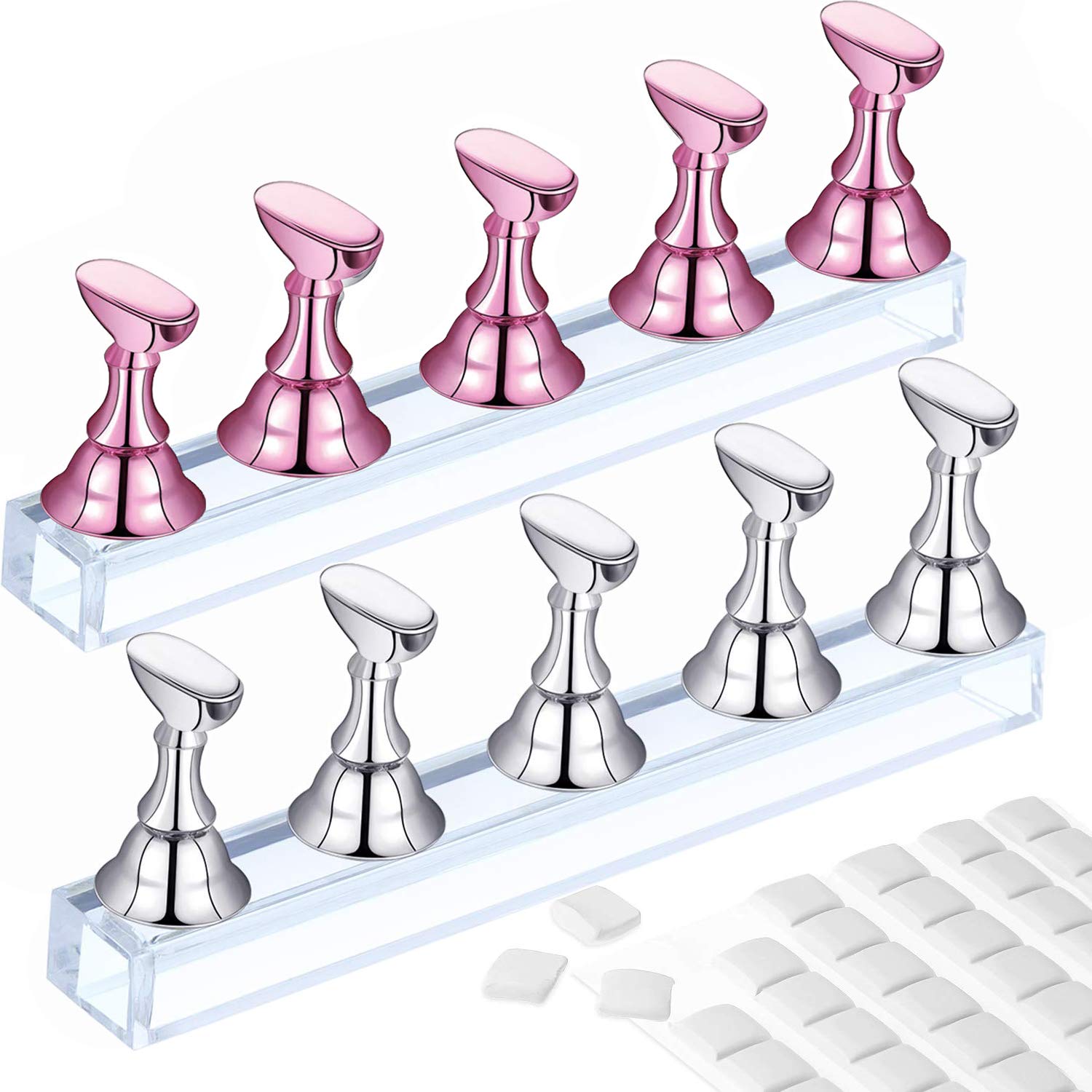 2 Set Acrylic Nail Practice Stand Magnetic Nail Tip Art Display Stand Holder Manicure Tool with Reusable Adhesive Putty Clay for Home Salon Makeup : Beauty & Personal Care