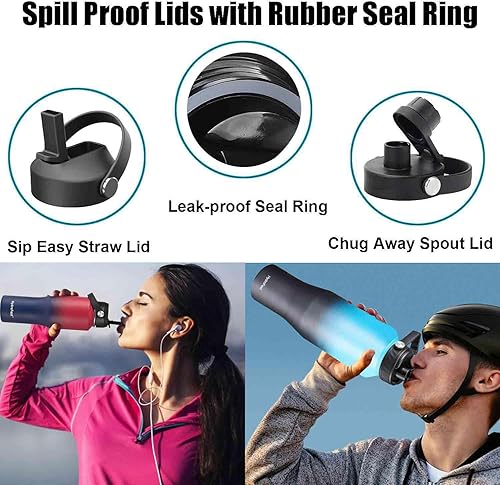 Miniatura 8 de HydroFest Botella de agua aislada, botella de agua de metal de 40 onzas con tapa de popote y tapa flexible, botellas de agua de doble pared de boca