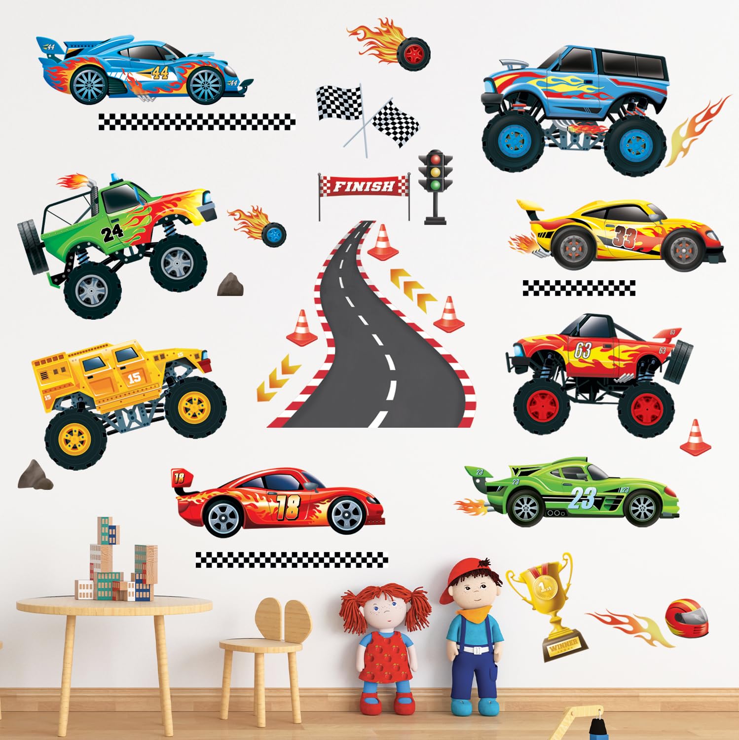 Decowall Boys Racing Cars Ds9-8083 Racing Car Wall Decals Room Cars Vehicles Wall Stickers Baby Nursery Kids Bedroom Playroom Wall Décor