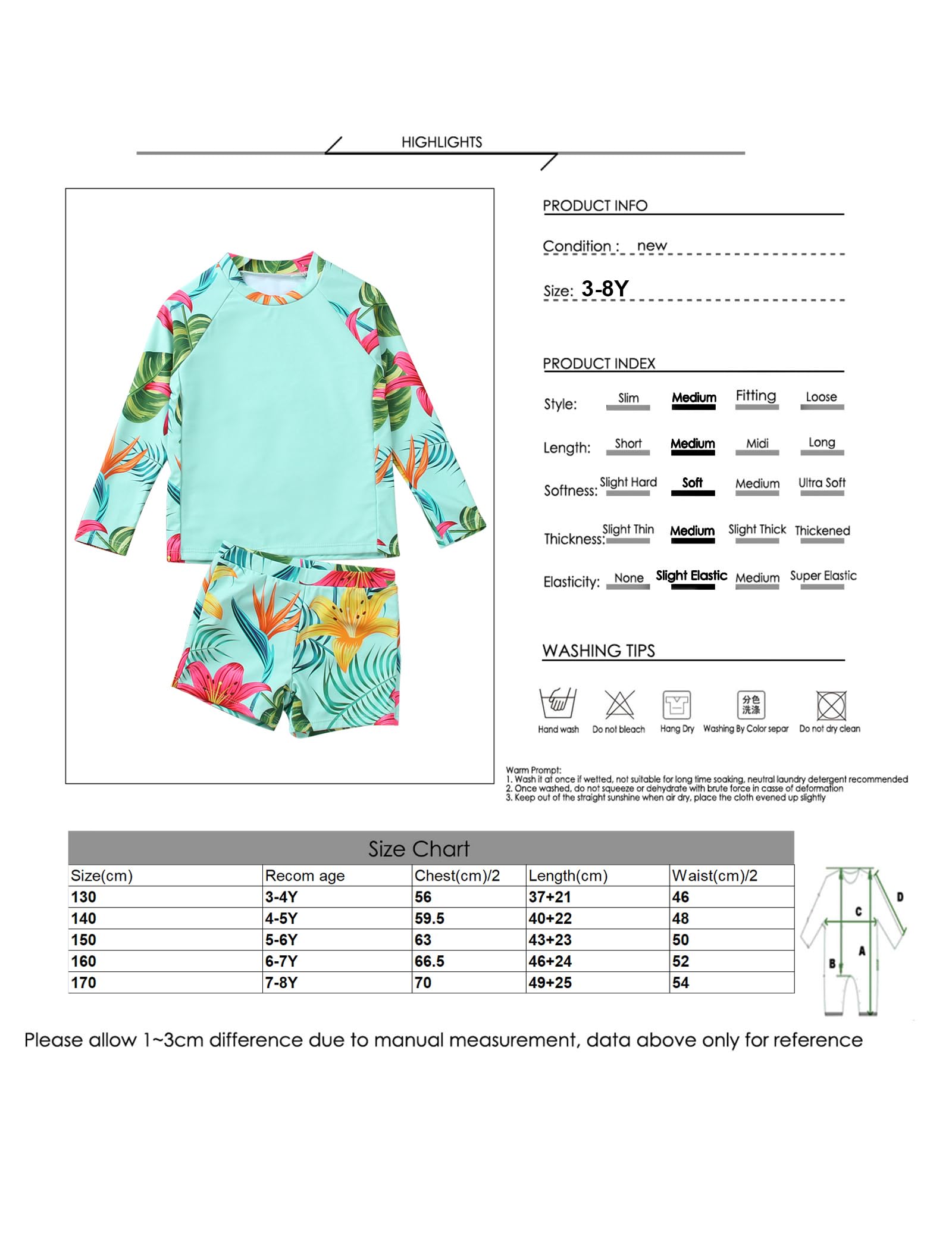 Traje de baño de 2 piezas para niñas de 3 a 10 años