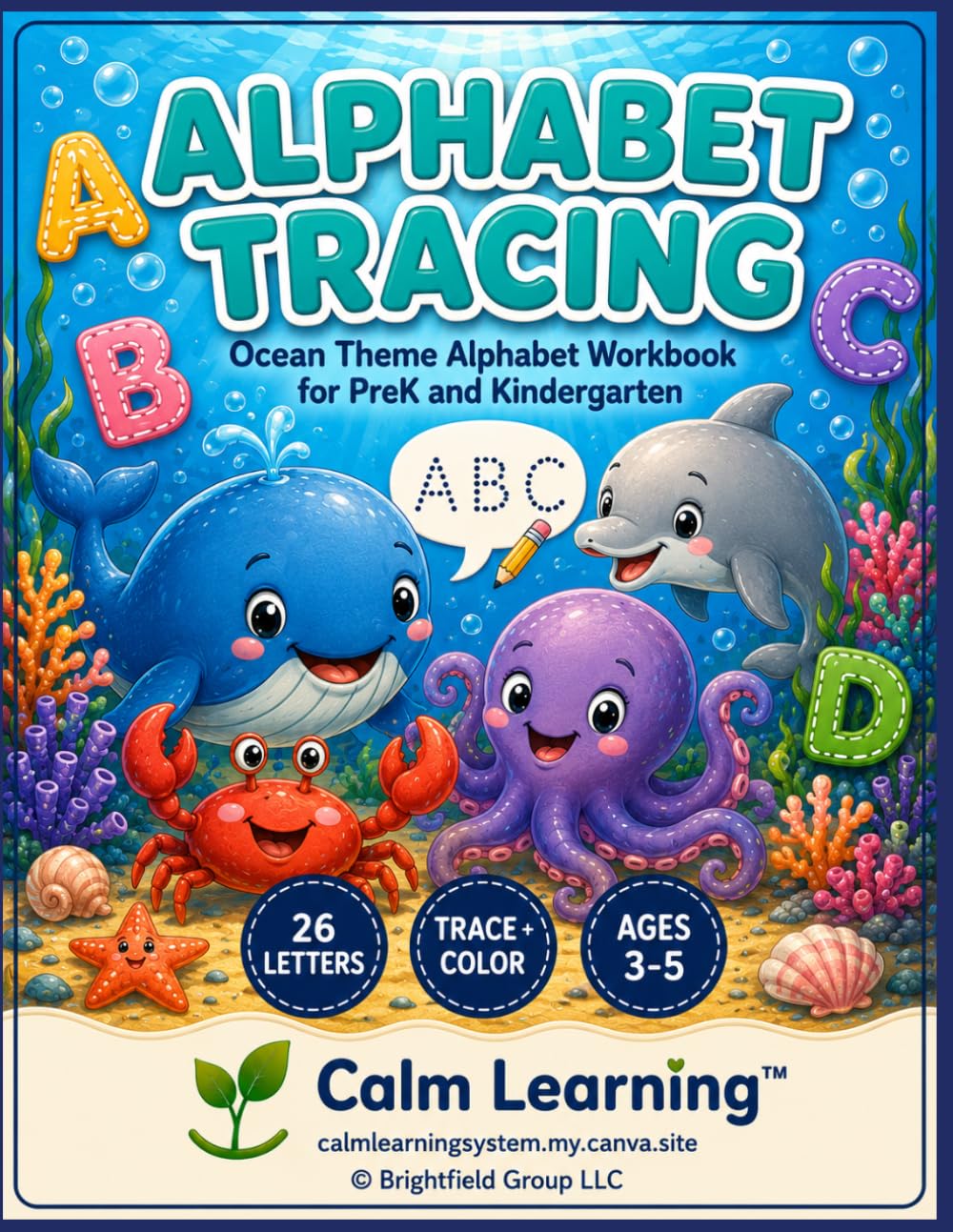 Ocean Alphabet Tracing A to Z, Uppercase and Lowercase: Ocean Theme Handwriting Workbook | Trace Capital and Lowercase Letters, Trace Words, and Color ... (Calm Learning Ocean Alphabet Tracing)