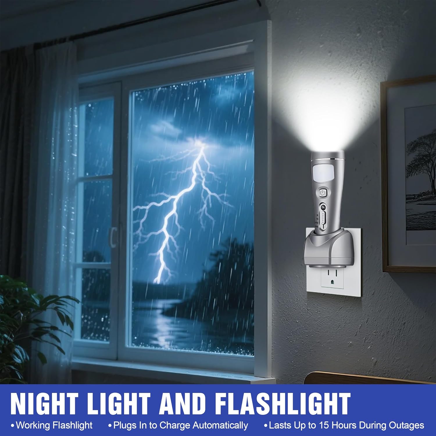 3 Pack Rechargeable Emergency Lights for Home Power Failure Rechargeable Plug in Flashlights for Wall, Automatic Turn On Power Outage Night Light Flashlight for Hurricane Preparedness