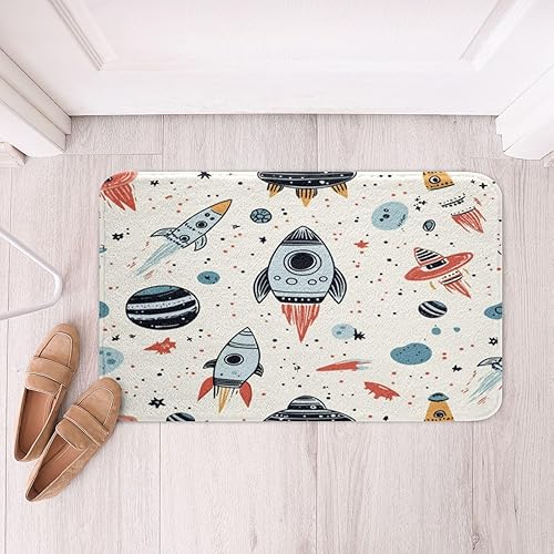 Feelyou Space Rocket - Alfombras de baño antideslizantes para baño, tapete de baño antideslizante con diseño de planeta y universo, forro polar