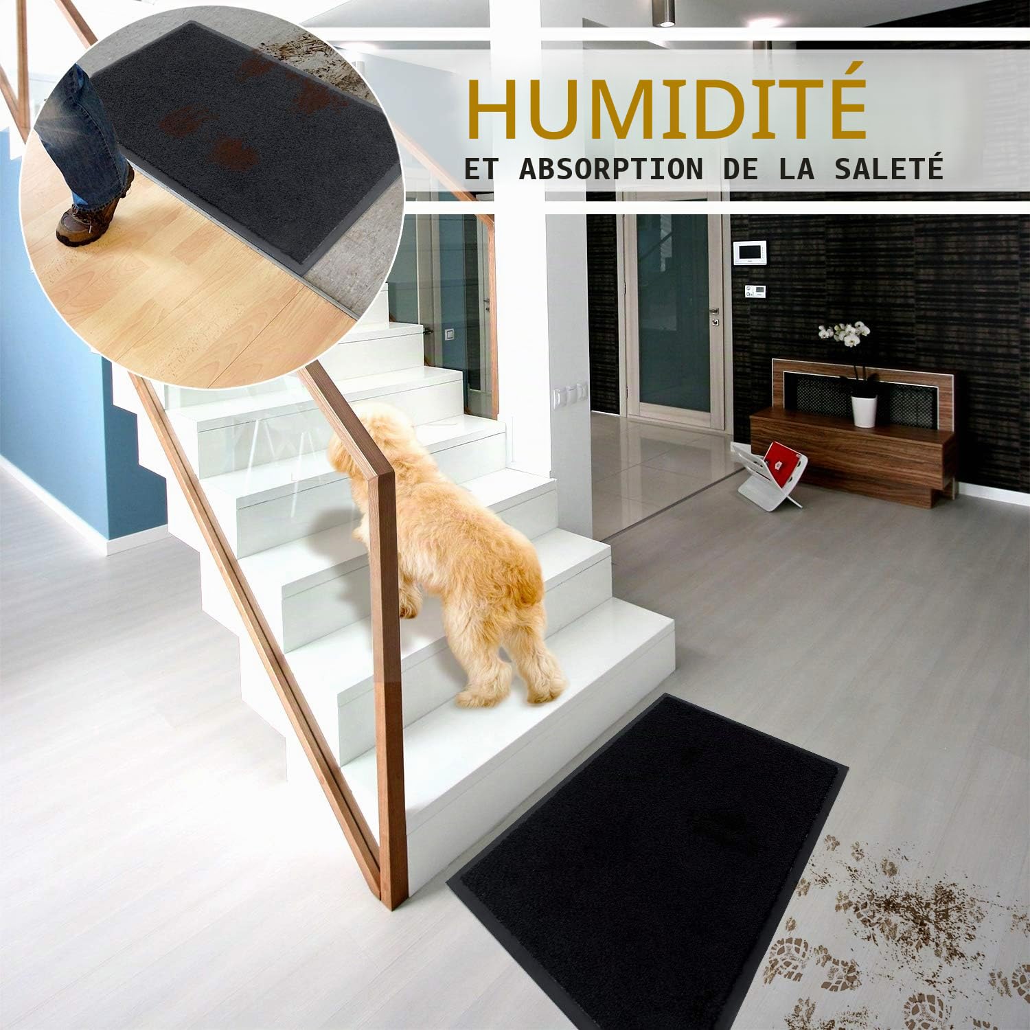 GadHome Tapis de Porte, Noir 60x90 cm|Tapis de Porte extérieur, imperméable, Lavable, Tapis Robuste antidérapant, retient la poussière, paillasson, Couloir, entrée, Cuisine, Chambre