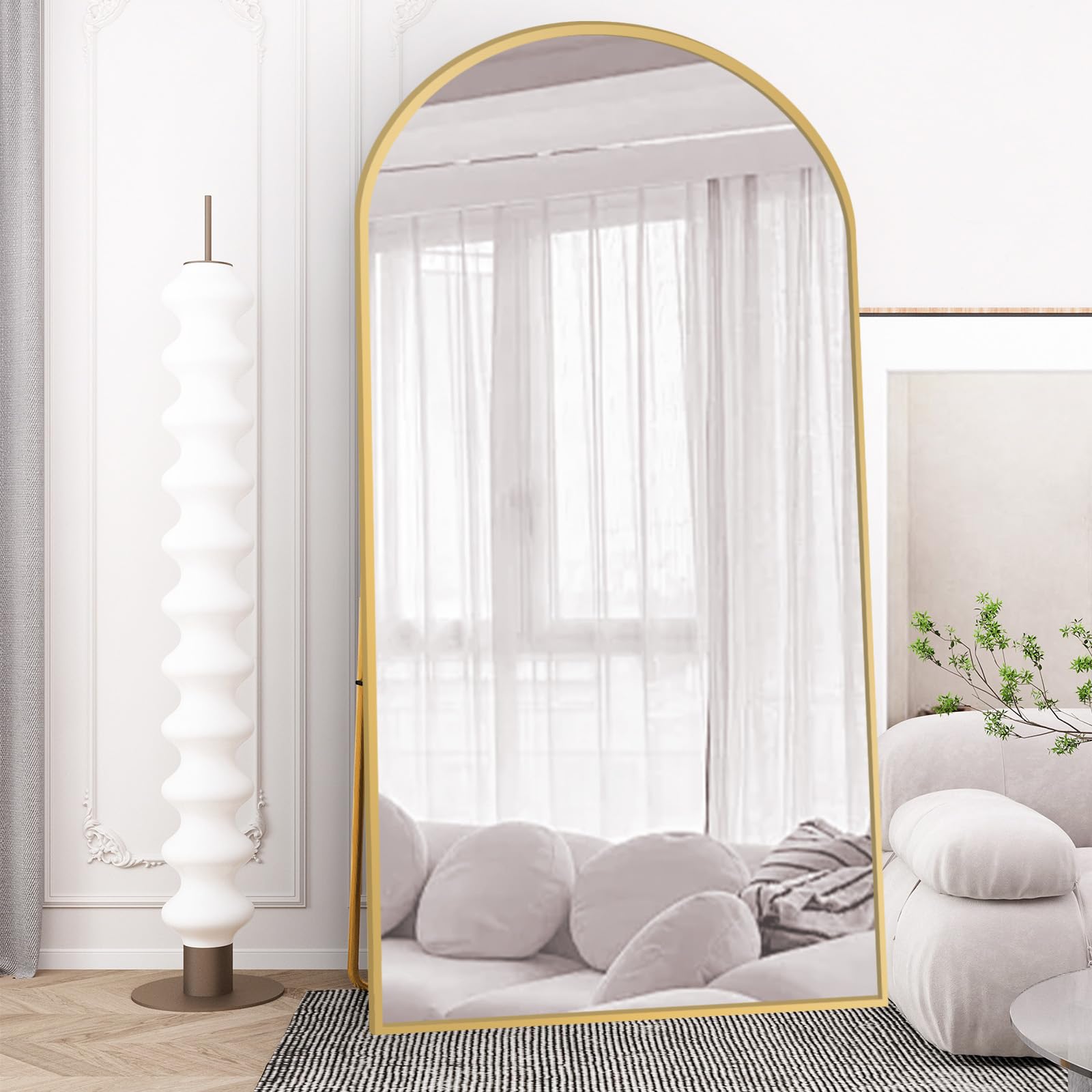 Beauty4U Full Length Mirror Arched Top, 200x100cm Large Free Standing Mirrors, Floor Mirror with Gold Aluminum Alloy Frame for Living Room or Bedroom, Hanging or Leaning