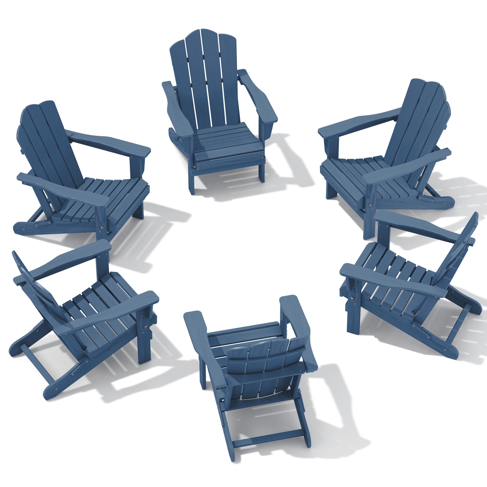 KINGYES Folding Adirondack Chair Set of 6, HDPE All-Weather Adirondack Chair, Navy