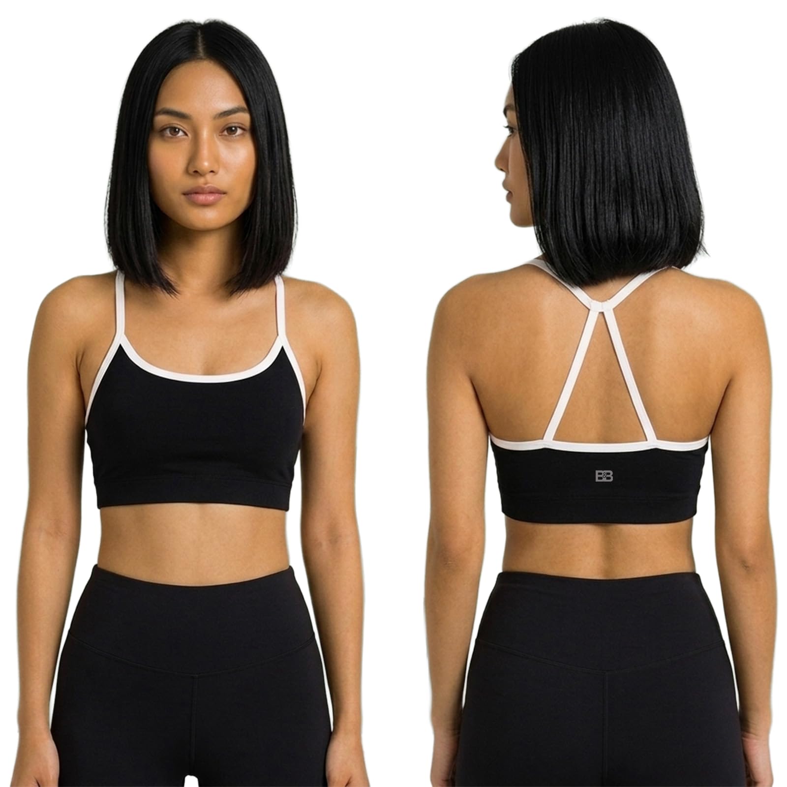 Women’s Strappy Back Wireless Bra Top – Non-Padded Everyday Bralette with Contrast Piping Black-image-17