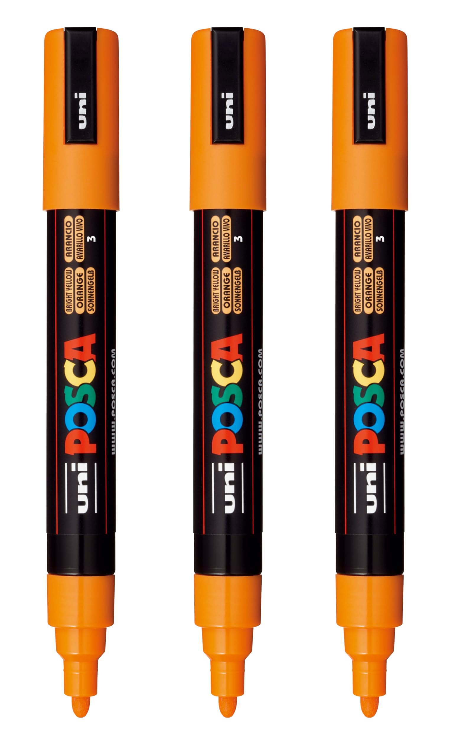 posca PC-5M Water-Based Paint Markers, Reversible Medium Tip (1.8-2.5mm), Bright Yellow, 3 Count