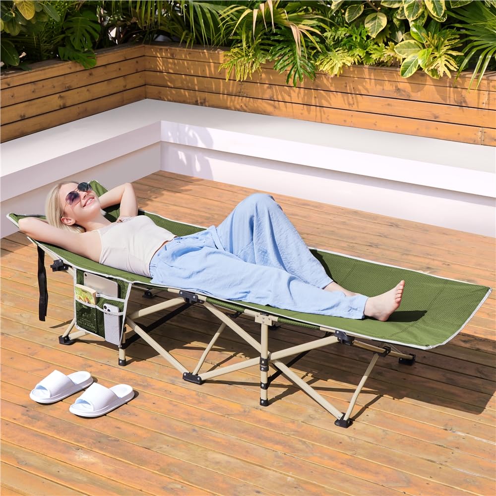 Yaheetech Lit de Camping Pliant avec Sac de Transport 150 kg Lit de Camp Extérieur Portable pour Voyage/Randonnée 186×66×52 cm Vert Militaire