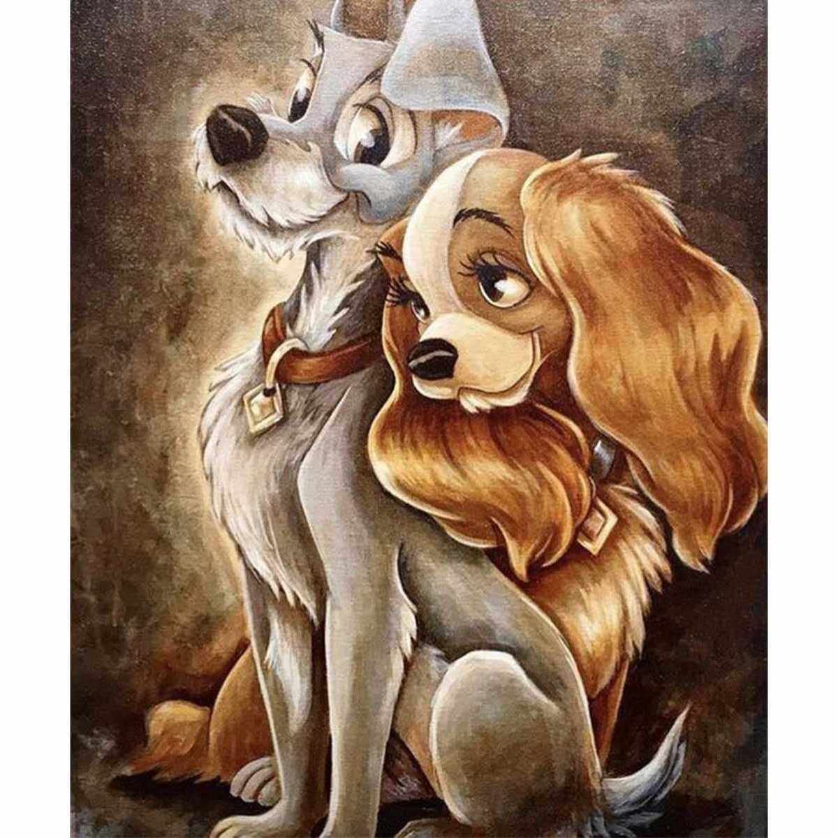 クロスステッチキット ダイヤモンドの絵画 犬のカップルダイヤモンド塗装 ダイヤモンドアート 全面貼り付けタイプ ビーズアート 5D モザイクアート ハンドメイド DIY 手芸キット(特別活動) 30x40 cm