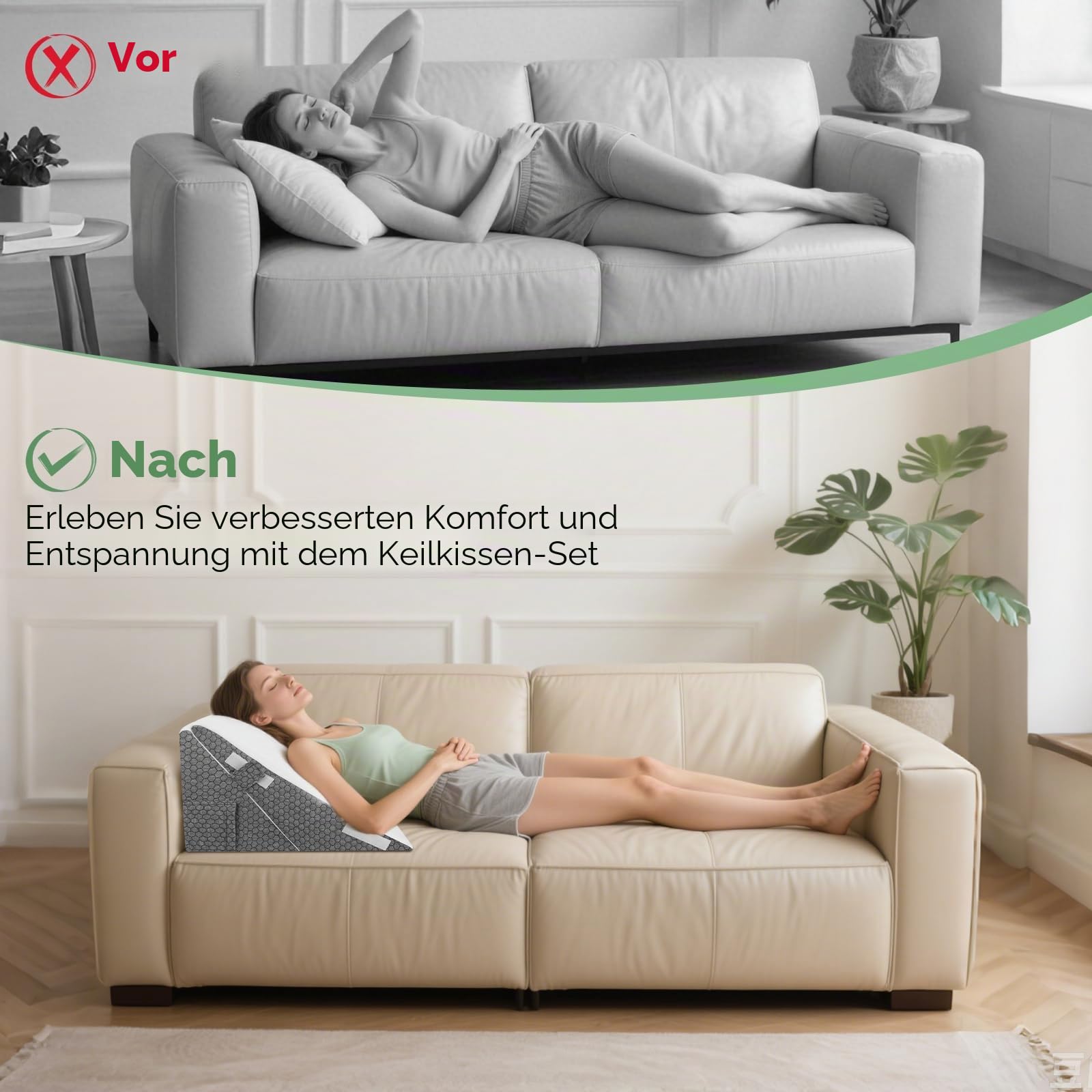 Keilkissen Bett - Keilkissen zum Schlafen Verstellbares Ke-ilkissen, Hochdichteschaum Lesekissen für Bett und Sofa, Ergonomisches Kopfkissen Bettkeil, Beinkissen-Rückenkissen beim Spielen, Lesen