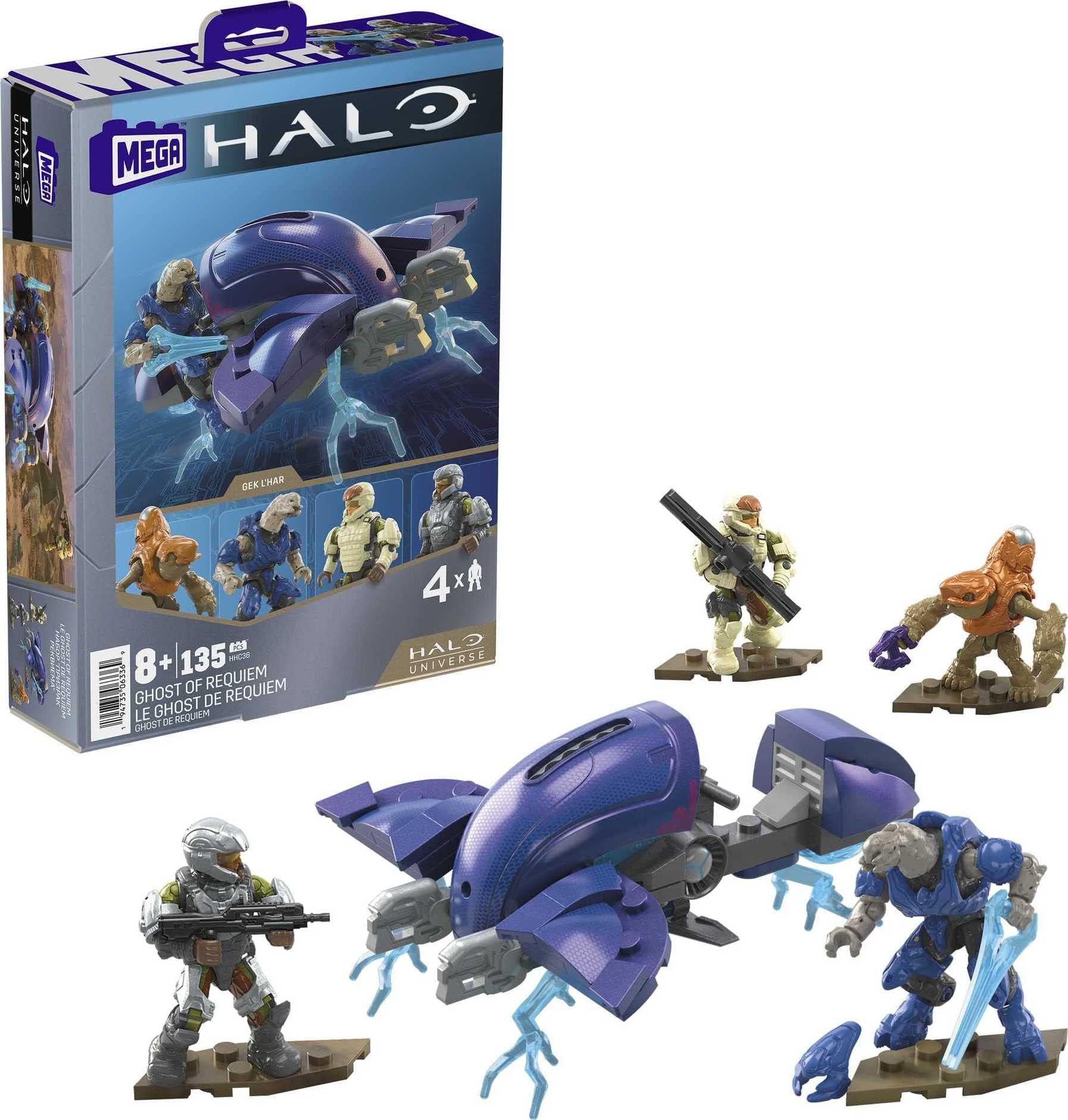 Mega Construx Halo - HHC36 - Contains 135 Pieces - The Ghost of Requiem Box - Pack of 4 Mini Action Figures 5 cm + Ship to Build