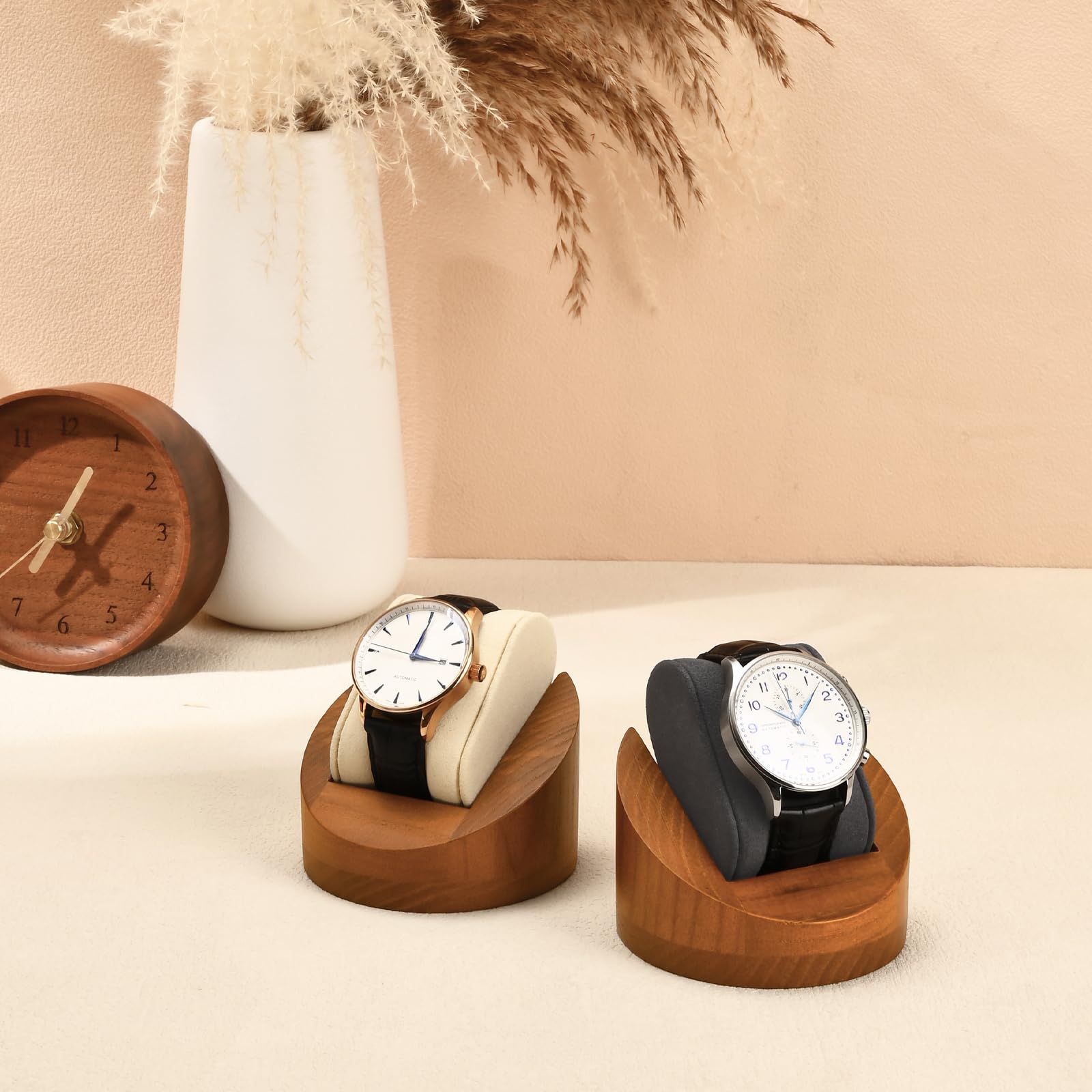 Oirlv In Legno Massiccio Rotondo Scatola Degli Orologi Porta Orologi Con Cuscino Scatola Per Orologi(Grigio Scuro)