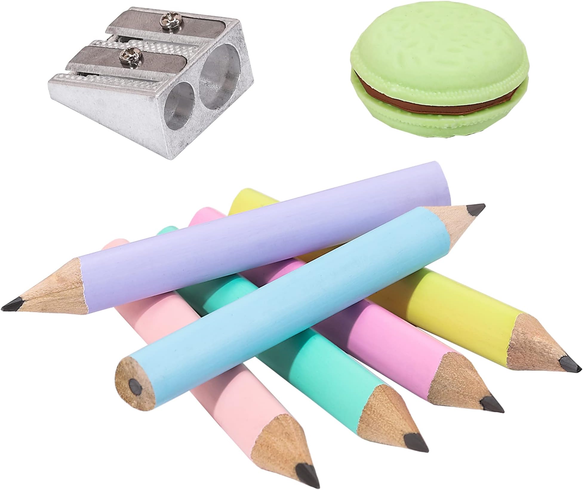 NatCot Short Fat Triangle Pencils for Beginners Jumbo Pencils for Preschoolers 6 pcs 3.5 Inch Pencils for Kids With Pencil Sharpener And Eraser(Macaron color, 6pcs)