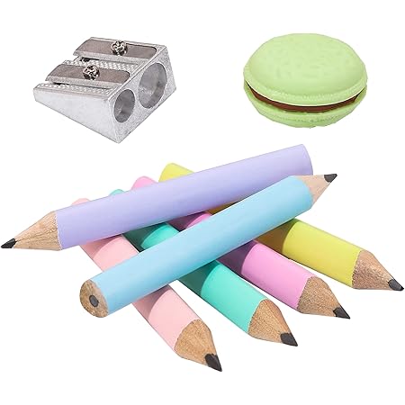 NatCot Short Fat Triangle Pencils for Beginners Jumbo Pencils for Preschoolers 6 pcs 3.5 Inch Pencils for Kids With Pencil Sharpener And Eraser(Macaron color, 6pcs)