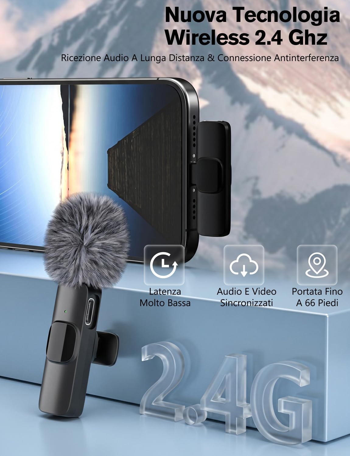 2026 Microfono Lavalier Wireless per iPhone/iPad/Android (Confezione da 2), Mini Microfono con Lightning e USB-C, Cancellazione del Rumore, Plug&Play per Video,Interviste,Podcast,Vlog,TikTok,YouTube