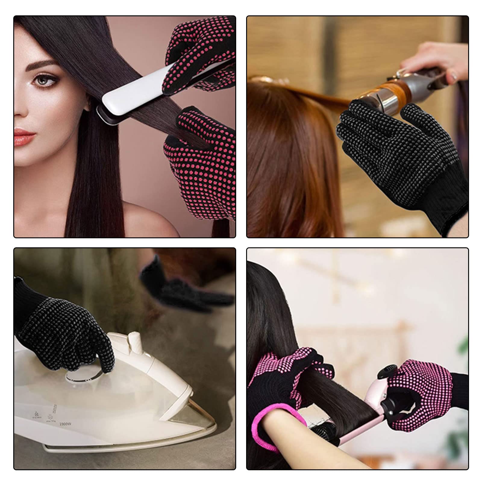 TSHAOUN 2 Paires Gant Résistant à la Chaleur pour la Coiffure, Gants de Protection avec points en silicone, Gant Anti Chaleur pour fer à Lisser la Baguette de Cheveux Curling Outils