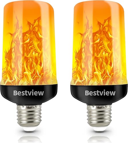 Bestview Bombillas LED con efecto de llama, 4 modos de iluminación inteligente E26E27 con base parpadeante para Halloween, Navidad, fiesta, porche,