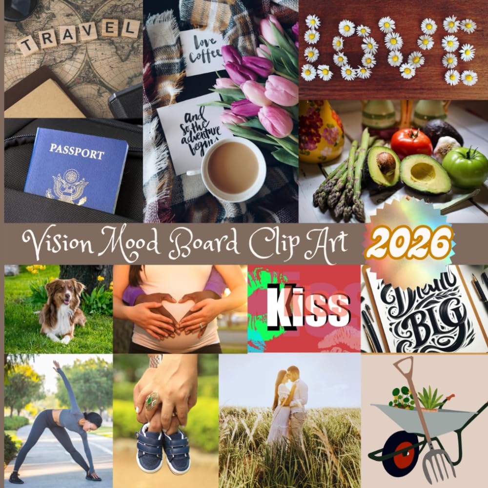 2026 Vision Mood Board Clip Art Book: Manifest, Healthy Lifestyle, Self Improvement, Positive Affirmations, Travel, Love, Relationships, Marriage, ... Women And Men (67 Cutouts: Quotes & Pictures)