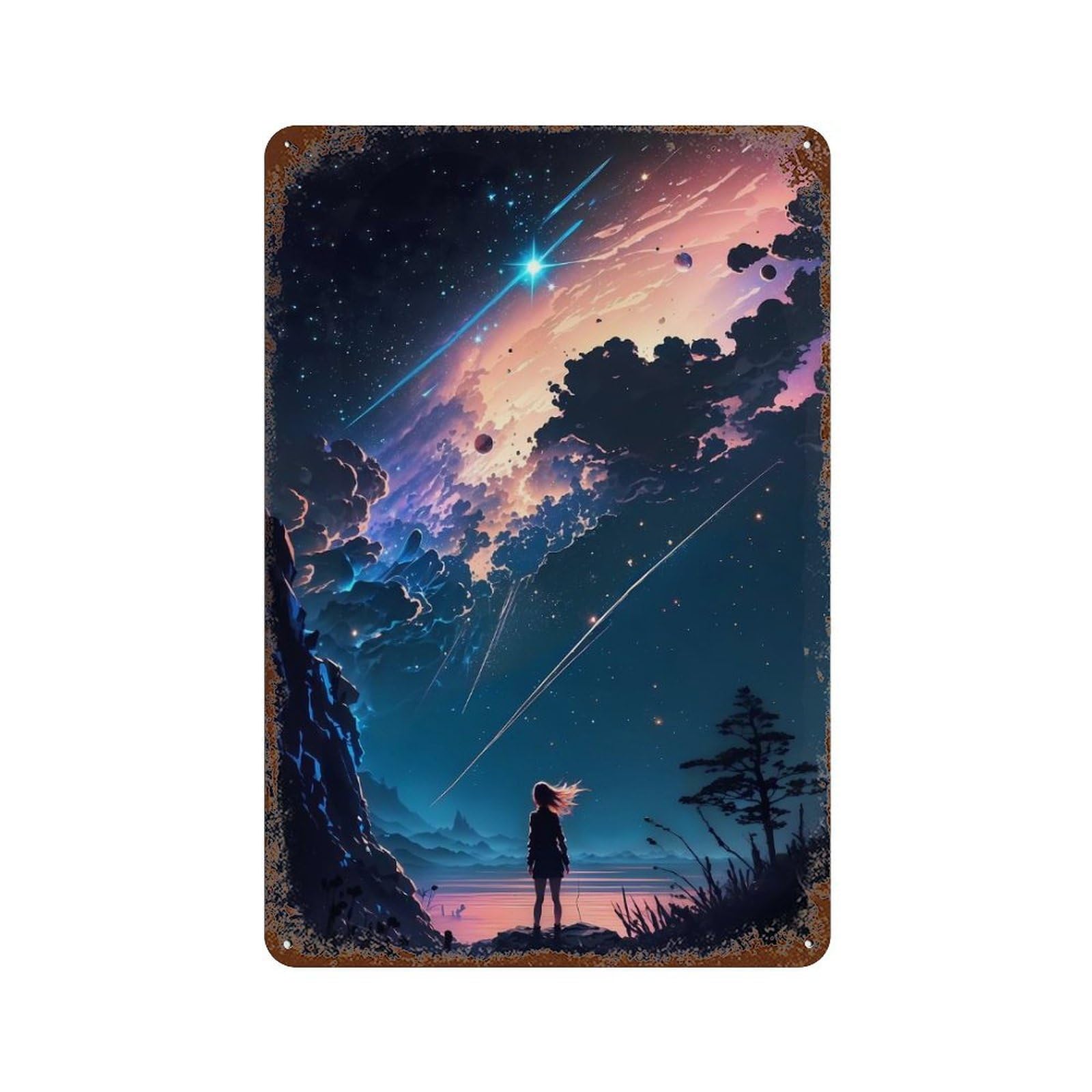 Anime Chaos Galaxy Night Rust Effect Tin Sign 11.8"x7.9", Rustic Home Decor for Cafe, Home Bar And Lounge Decor