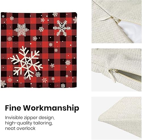 Miniatura 5 de Fundas de almohada navideñas de 18 x 18 pulgadas, juego de 2 fundas de almohada a cuadros de búfalo negro y rojo para decoración de Navidad, funda