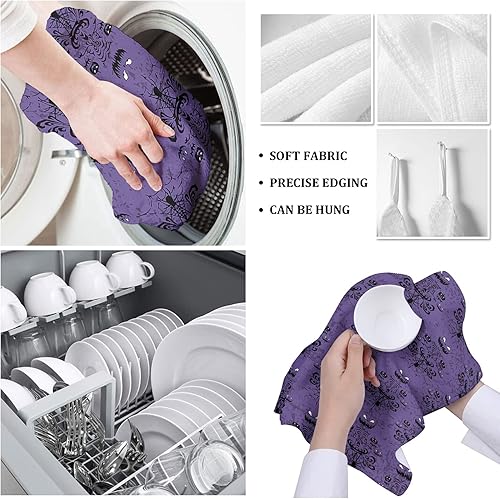 Miniatura 5 de Purple Haunted House - Toallas de cocina de araña de Halloween, toallas de mano fantasmas, paño de limpieza de microfibra para decoración de cocina,