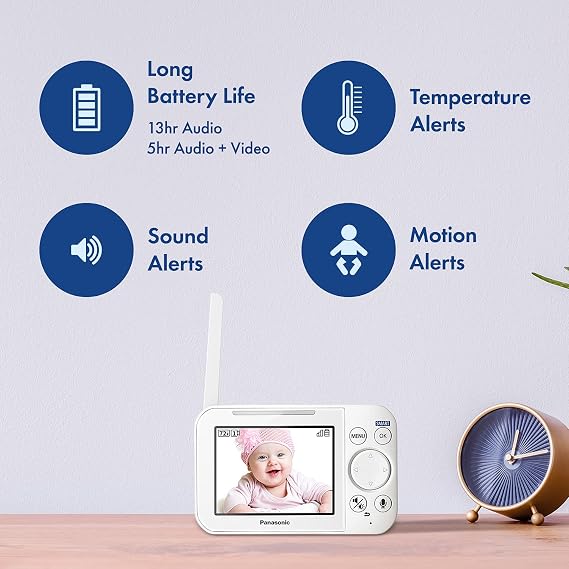Panasonic Baby Monitor with Camera and Audio, 3.5 Color Video, Extra Long Range, Secure Connection, 2-Way Talk, Soothing Sounds, Remote Pan, Tilt, Zoom - 1 Camera - KX-HN4101W (White)