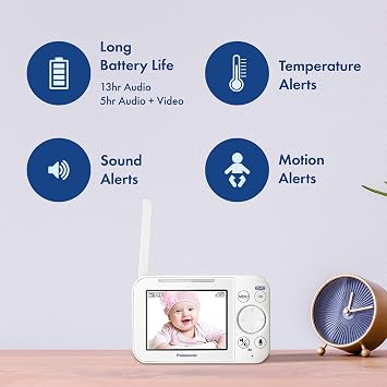 Panasonic Baby Monitor with Camera and Audio, 3.5 Color Video, Extra Long Range, Secure Connection, 2-Way Talk, Soothing Sounds, Remote Pan, Tilt, Zoom - 1 Camera - KX-HN4101W (White)