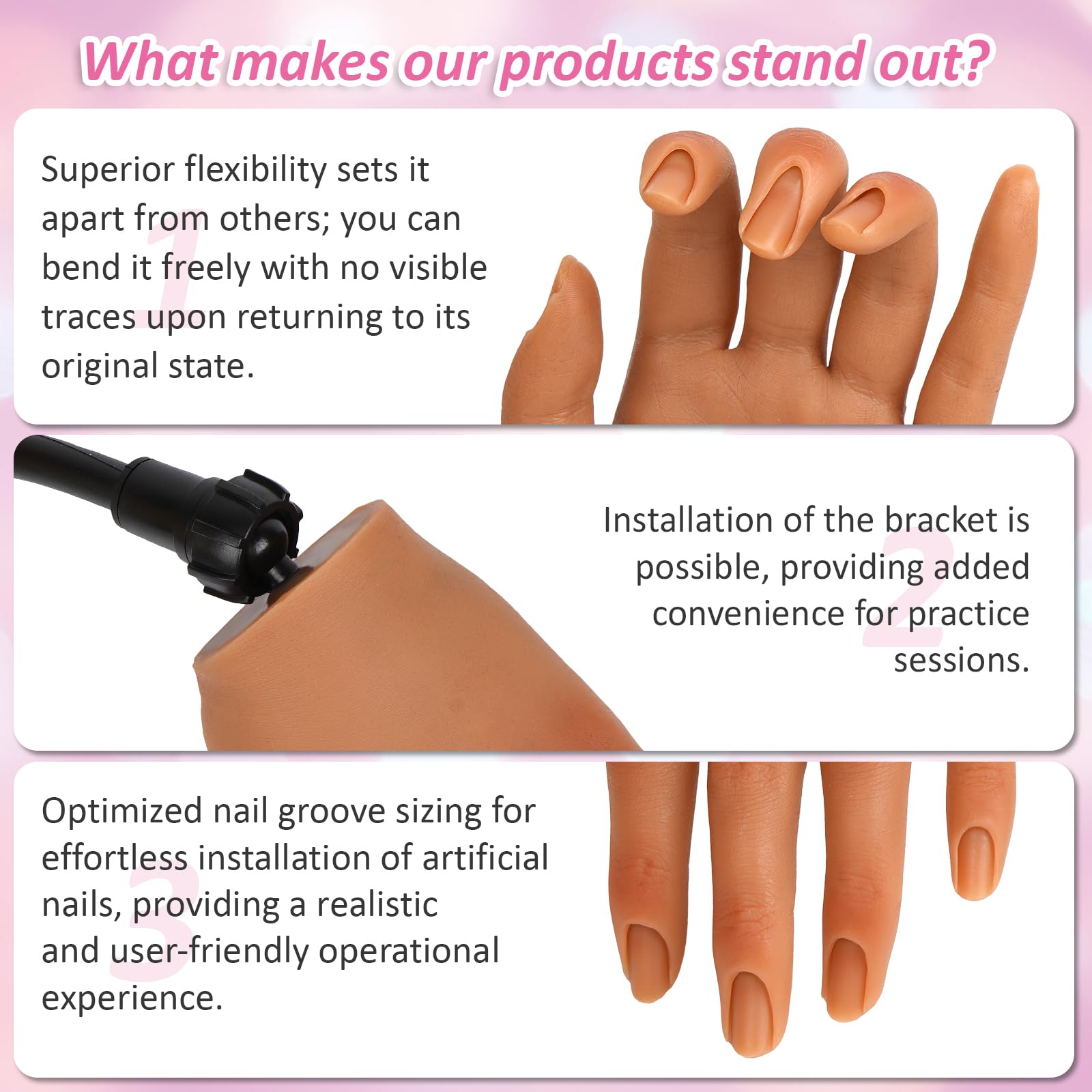 Mano De Practicas De uñas, Silicona Mano Para Practicar Uñas Con Soporte Ajustable, Mano de Maniquí De Uñas Flexible Para Principiantes/Artistas De Salón De Uñas (#1)