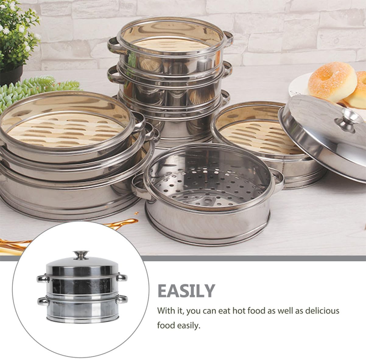 Stainless Steel 2-tier Steamer with Lid for Cooking Food image 5