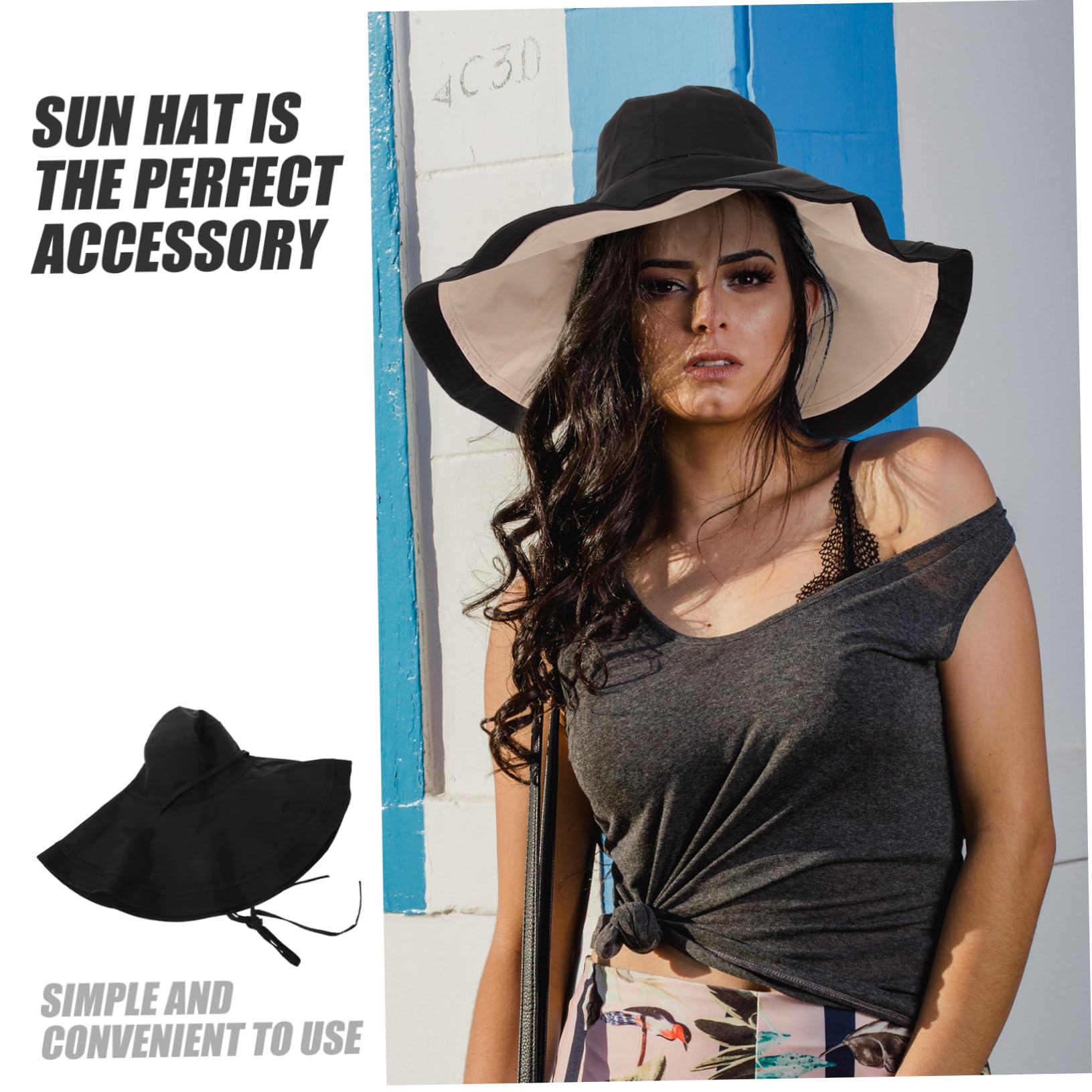 Sombrero Sol de ala Ancha Negro Protección UV para Mujer